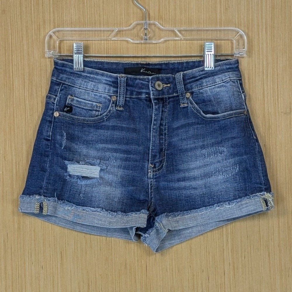 KanCan Denim Shorts Womens Small Micro Mini Booty Blue Distressed Cuffed Raw Hem